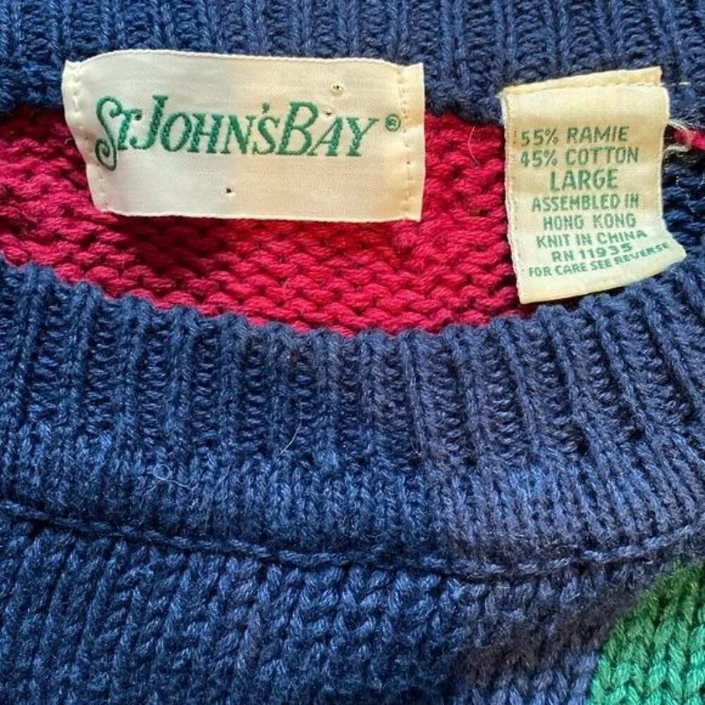 Vintage St. John’s Bay Colorblock Patchwork Knit Grandpa Swearer: Size Large